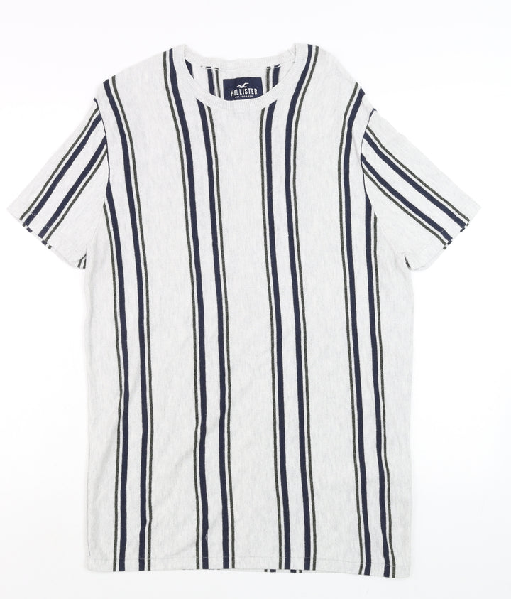 Hollister Men's White Striped Crew Neck Regular Fit T-Shirt Size M