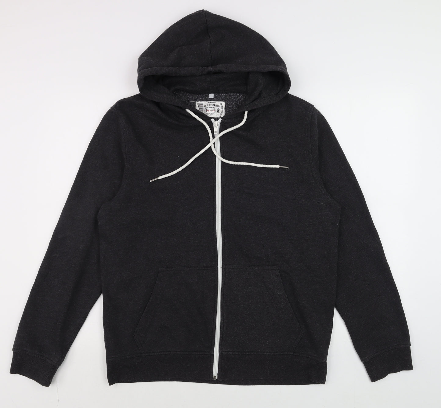 Red Herring Men's Black Full Zip Hoodie Size M Fleece Lined