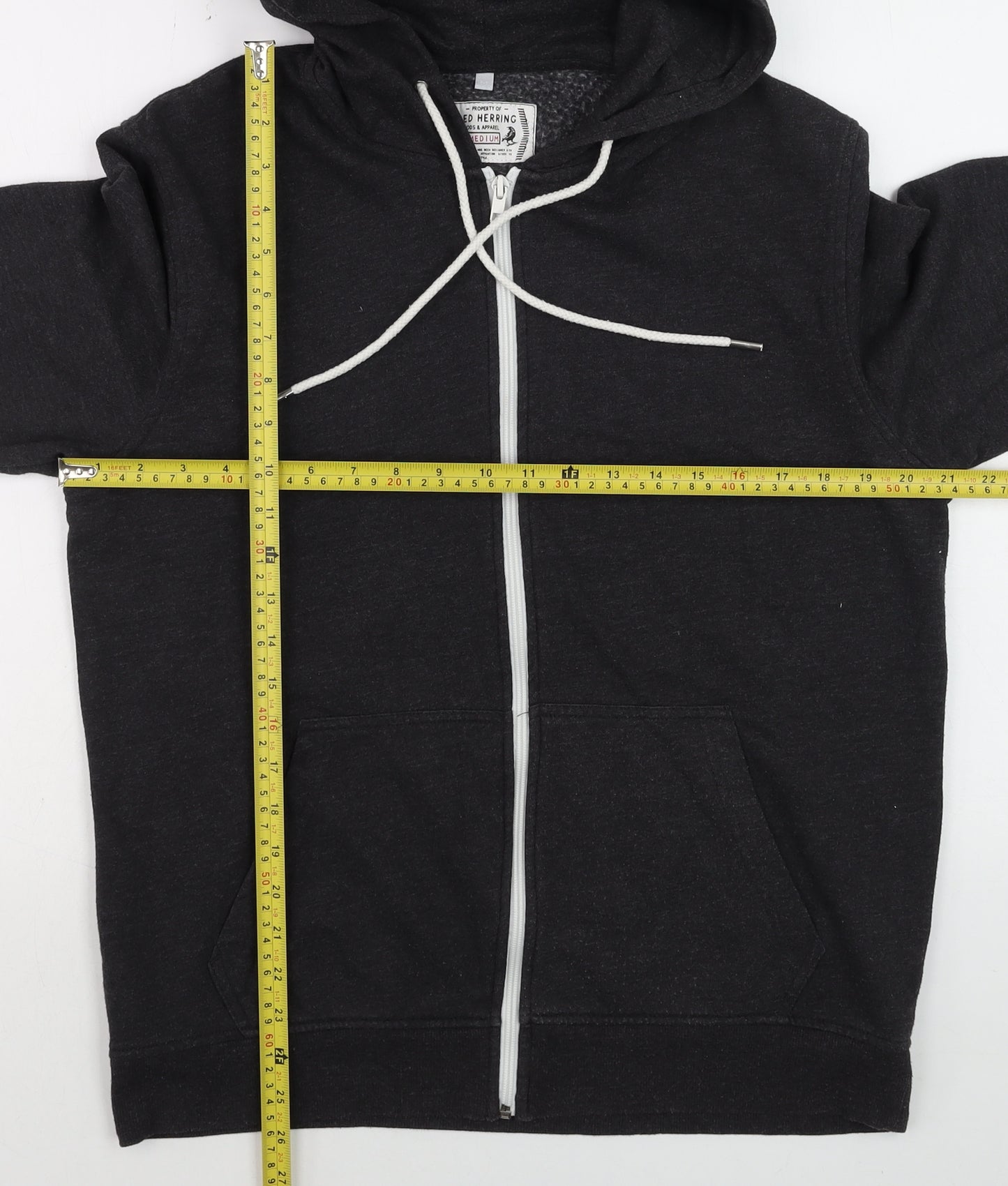 Red Herring Men's Black Full Zip Hoodie Size M Fleece Lined