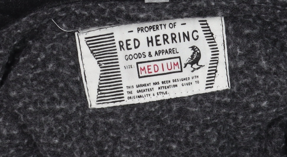 Red Herring Men's Black Full Zip Hoodie Size M Fleece Lined