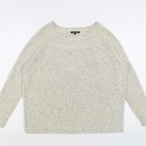 River Island Women’s Beige Sequin Knit Pullover Jumper Size 8