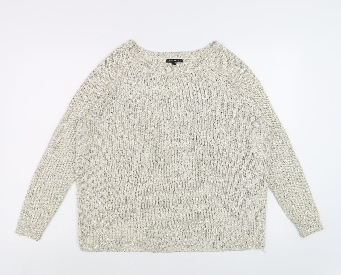 River Island Women’s Beige Sequin Knit Pullover Jumper Size 8