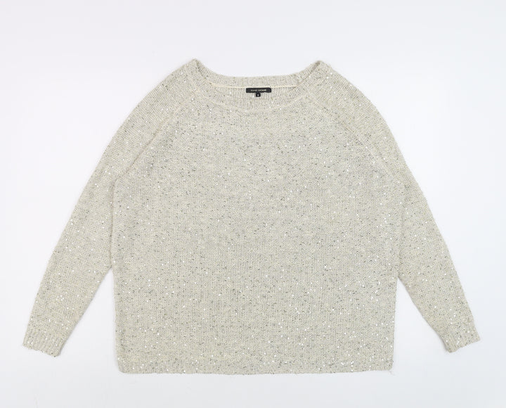 River Island Women’s Beige Sequin Knit Pullover Jumper Size 8