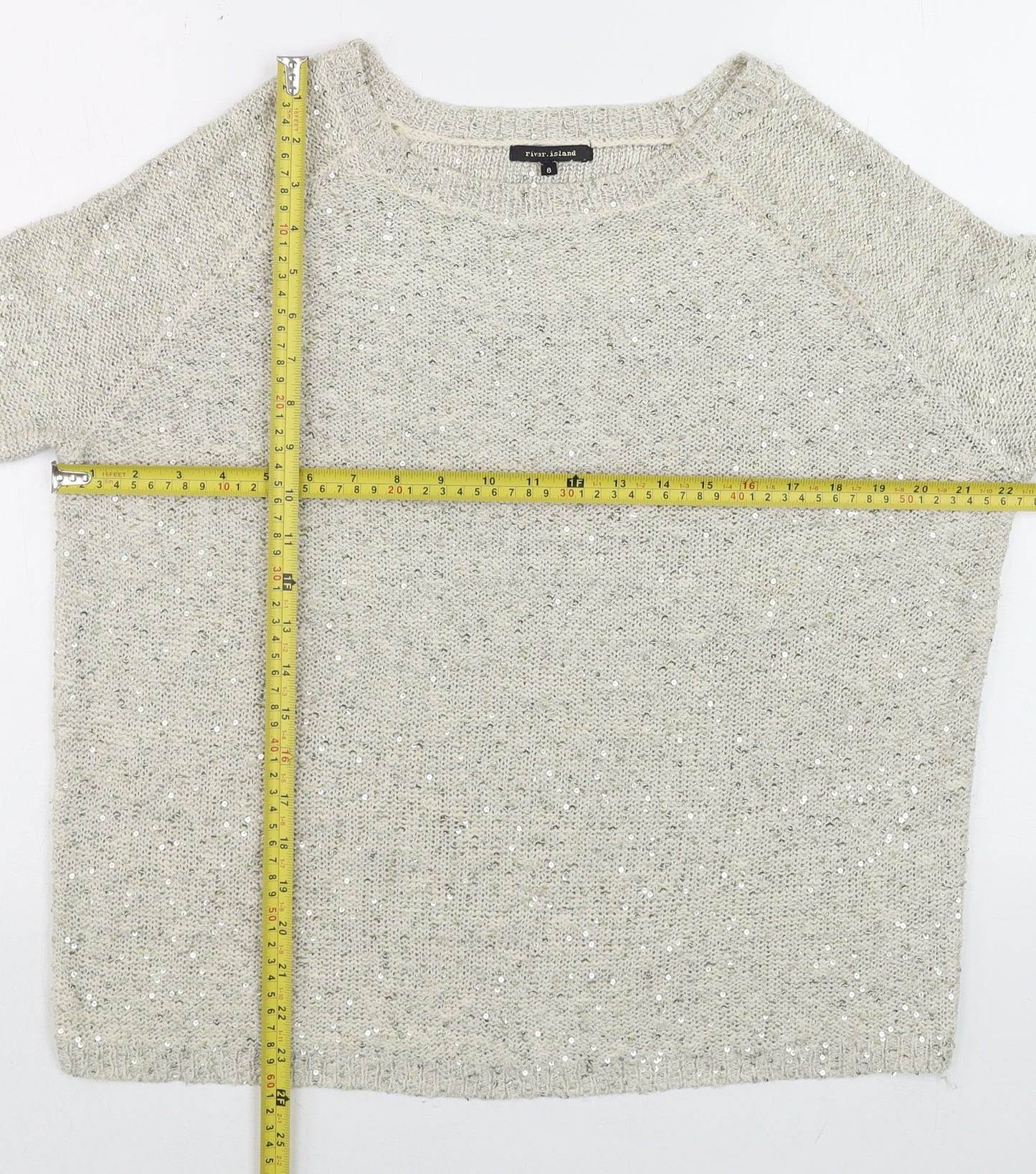 River Island Women’s Beige Sequin Knit Pullover Jumper Size 8
