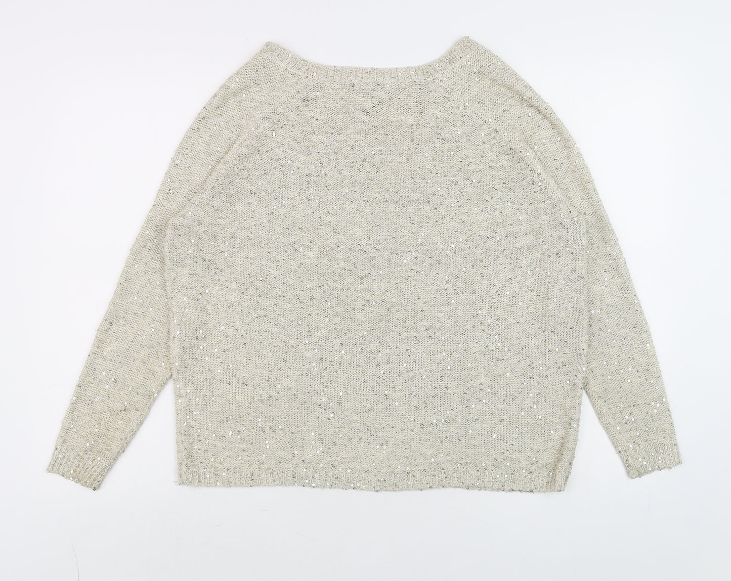 River Island Women’s Beige Sequin Knit Pullover Jumper Size 8