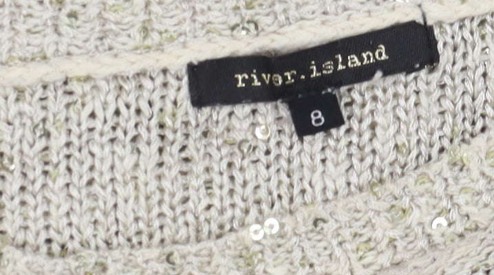 River Island Women’s Beige Sequin Knit Pullover Jumper Size 8