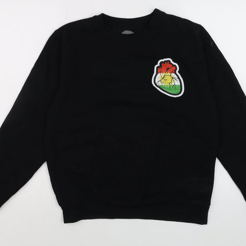 Dar Baru Mens Black Small Pullover Sweatshirt with Embroidered Heart Design