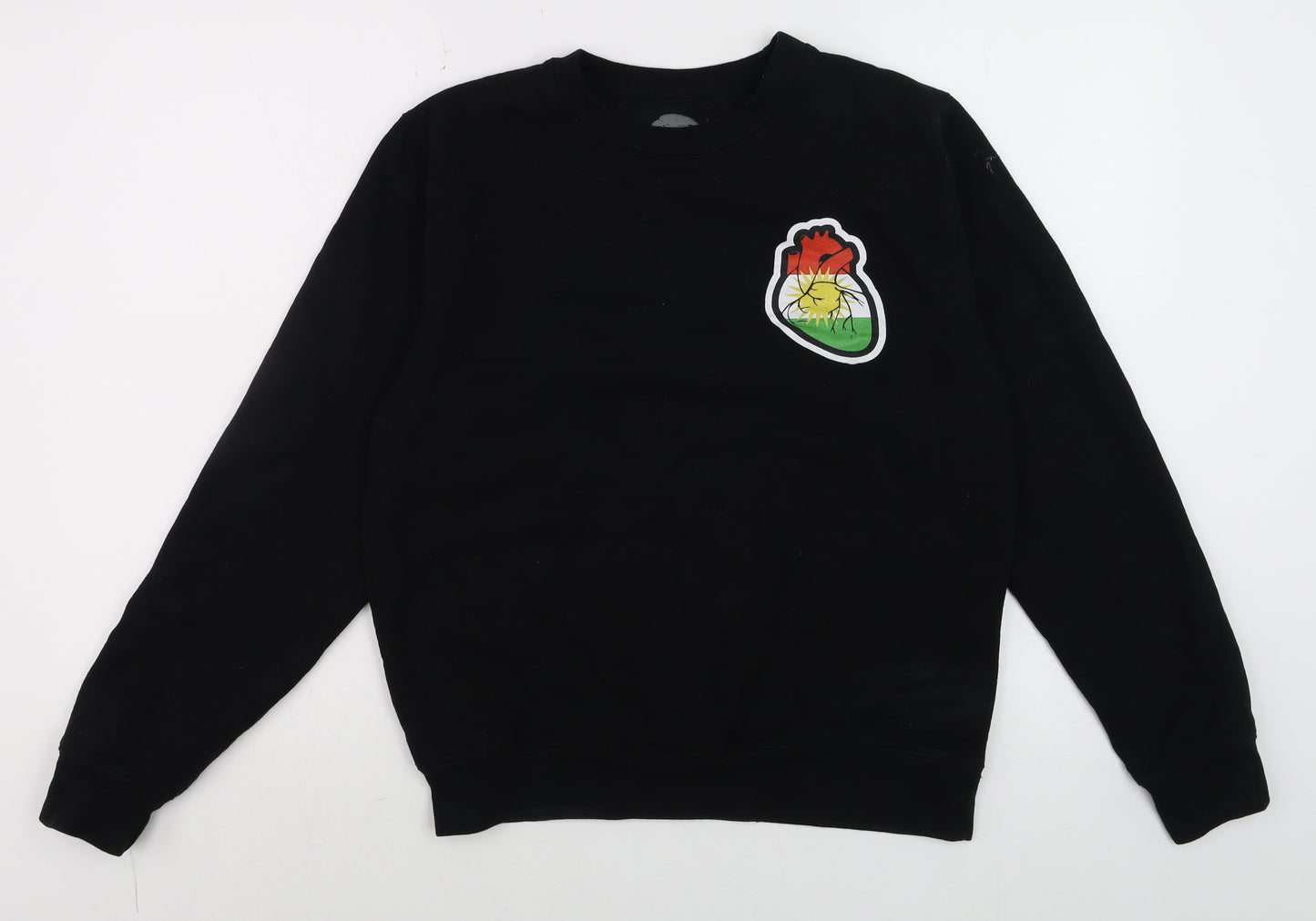 Dar Baru Mens Black Small Pullover Sweatshirt with Embroidered Heart Design