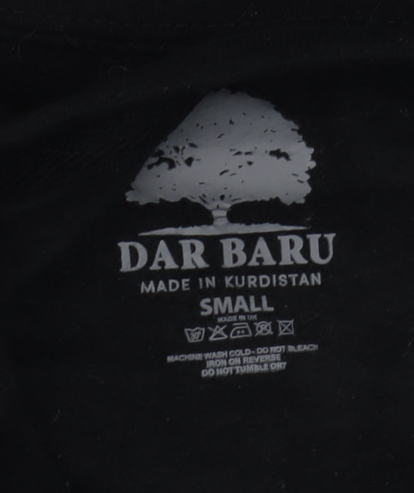 Dar Baru Mens Black Small Pullover Sweatshirt with Embroidered Heart Design