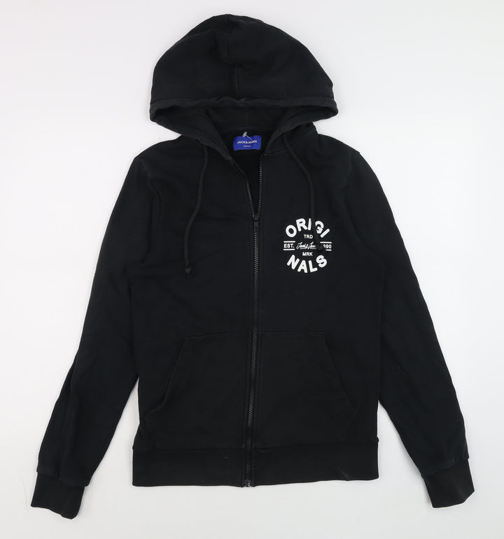 Jack & Jones Men’s Black Full Zip Hoodie Size S Graphic Print