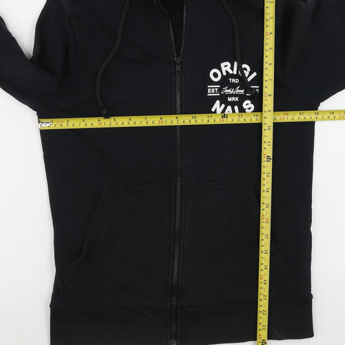 Jack & Jones Men’s Black Full Zip Hoodie Size S Graphic Print