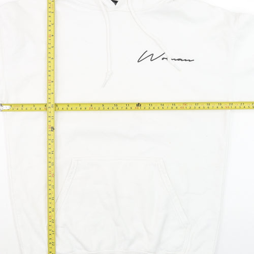 boohoo Men White Small Pullover Hoodie Logo Graphic Cotton Blend