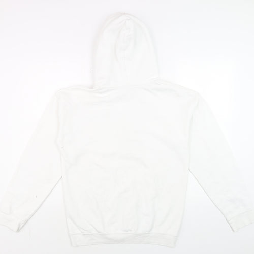 boohoo Men White Small Pullover Hoodie Logo Graphic Cotton Blend