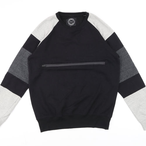 Genetic Apparel Men's Black Pullover Sweatshirt L Crew Neck Zip Pocket