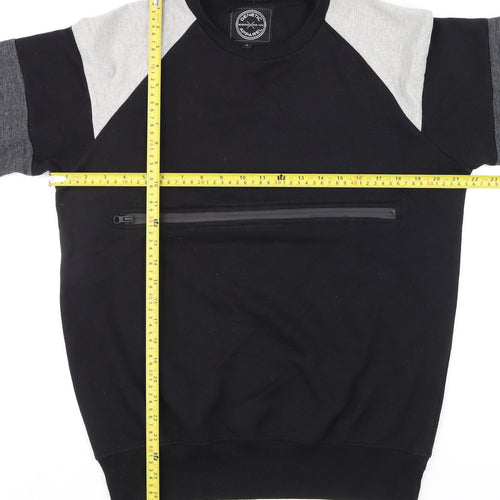 Genetic Apparel Men's Black Pullover Sweatshirt L Crew Neck Zip Pocket