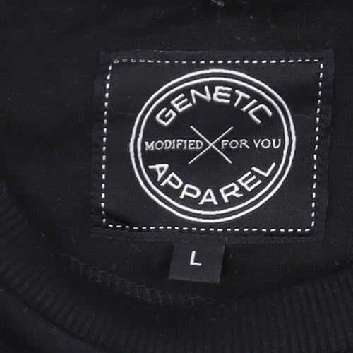 Genetic Apparel Men's Black Pullover Sweatshirt L Crew Neck Zip Pocket