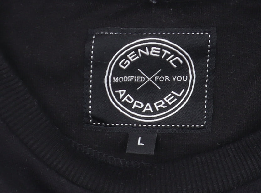 Genetic Apparel Men's Black Pullover Sweatshirt L Crew Neck Zip Pocket