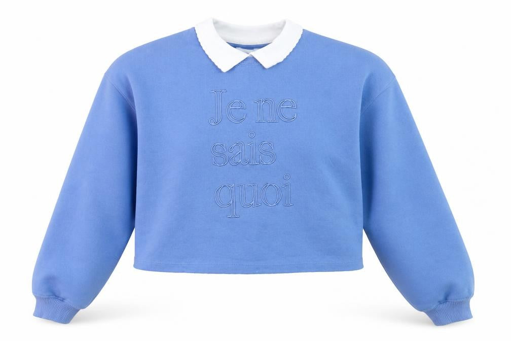 Front view of Bershka Women Blue Collared Pullover Sweatshirt, size S