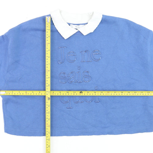 Bershka Women Blue Collared Pullover Sweatshirt Size S