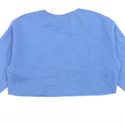 Bershka Women Blue Collared Pullover Sweatshirt Size S