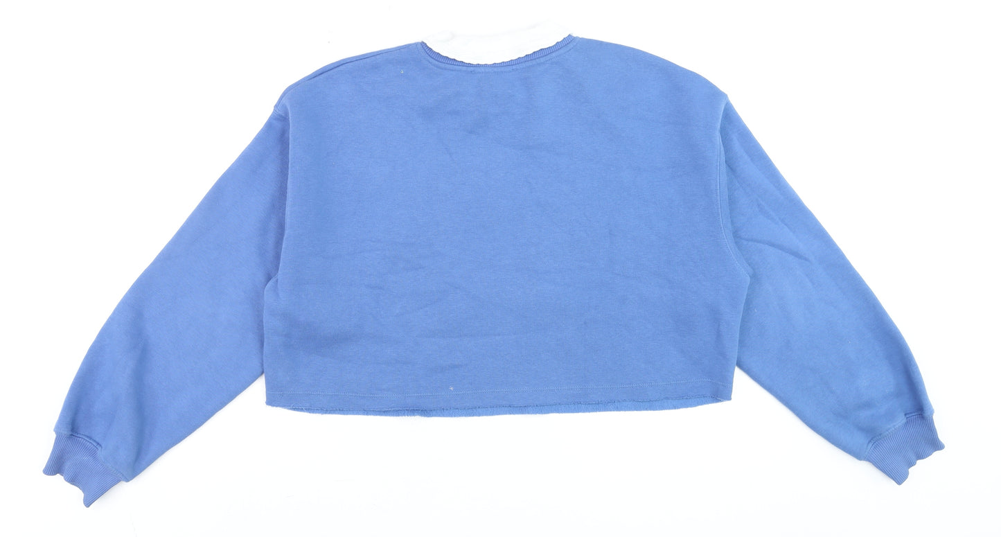 Bershka Women Blue Collared Pullover Sweatshirt Size S
