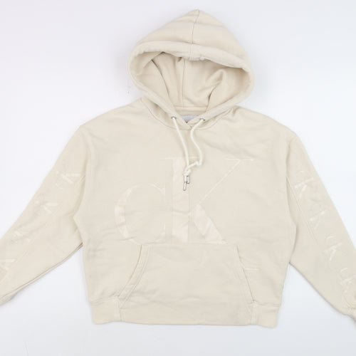 Calvin Klein Jeans Mens Beige XS Pullover Hoodie Logo Fleece