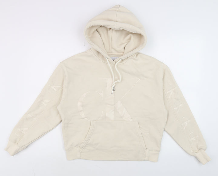Calvin Klein Jeans Mens Beige XS Pullover Hoodie Logo Fleece