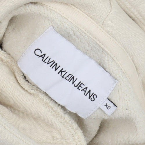 Calvin Klein Jeans Mens Beige XS Pullover Hoodie Logo Fleece