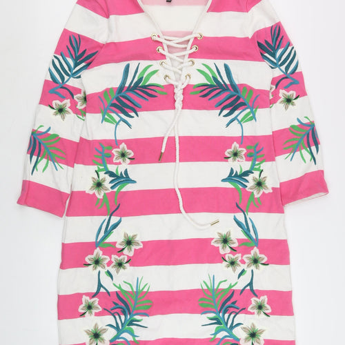 Juicy Couture Womens Pink Striped Embroidered Shift Dress Size 14