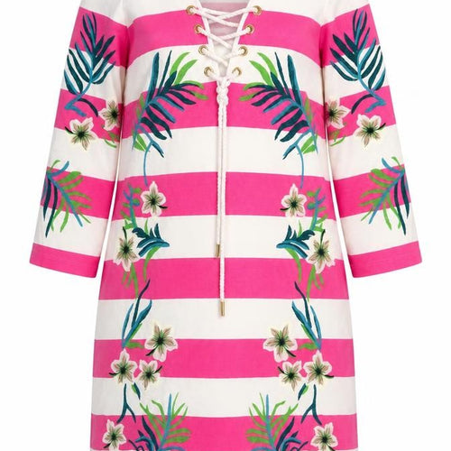 Juicy Couture Womens Pink Striped Embroidered Shift Dress Size 14