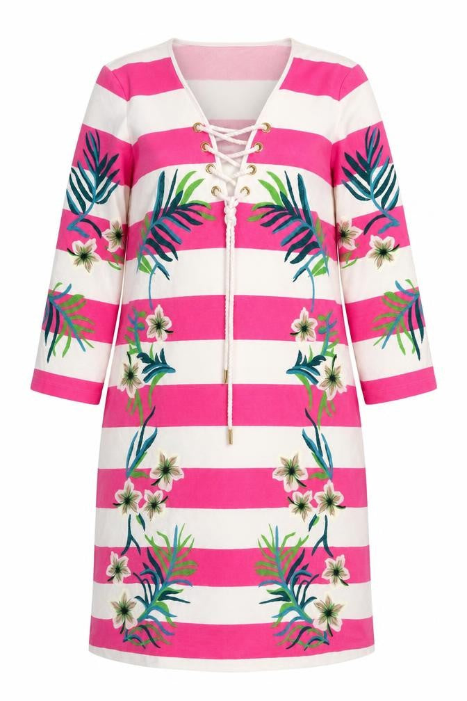 Juicy Couture Womens Pink Striped Embroidered Shift Dress Size 14