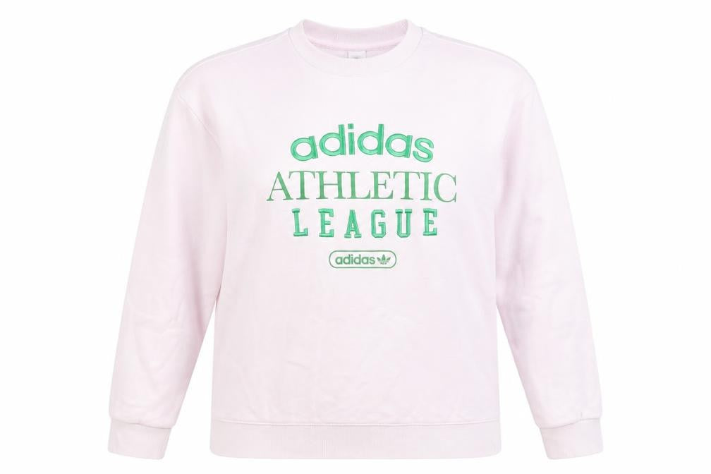 Front view of Adidas Women Pink Athletic League Sweatshirt UK 14 Crew Neck Pullover