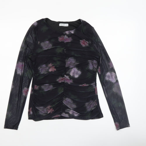 Gallery Womens Multicoloured Floral Mesh Ruched Long Sleeve Tunic Blouse Size M