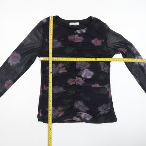 Gallery Womens Multicoloured Floral Mesh Ruched Long Sleeve Tunic Blouse Size M