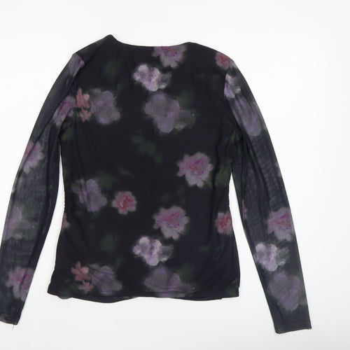 Gallery Womens Multicoloured Floral Mesh Ruched Long Sleeve Tunic Blouse Size M
