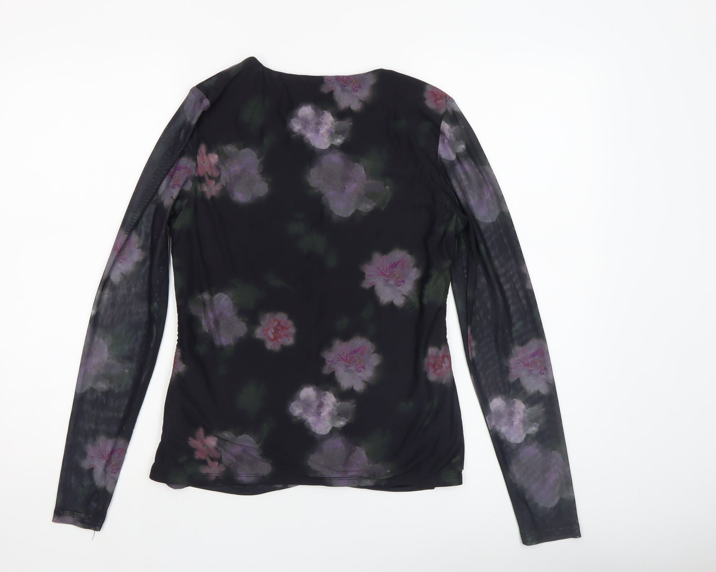 Gallery Womens Multicoloured Floral Mesh Ruched Long Sleeve Tunic Blouse Size M