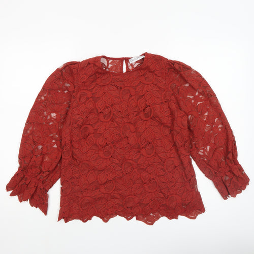 Gallery Women's Red Lace Floral Tunic Blouse UK 10 Long Sleeve