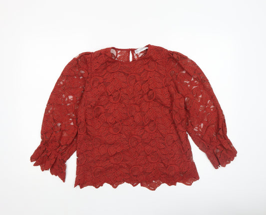 Gallery Women's Red Lace Floral Tunic Blouse UK 10 Long Sleeve