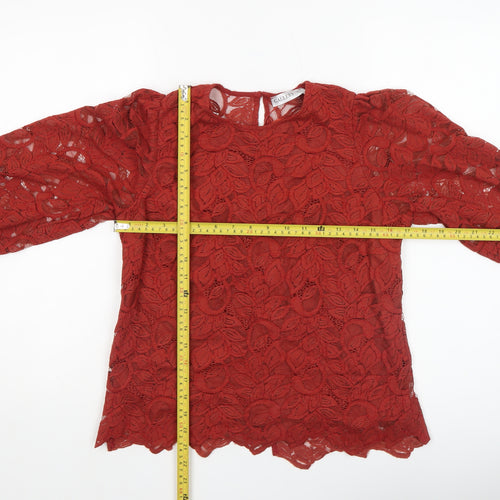 Gallery Women's Red Lace Floral Tunic Blouse UK 10 Long Sleeve