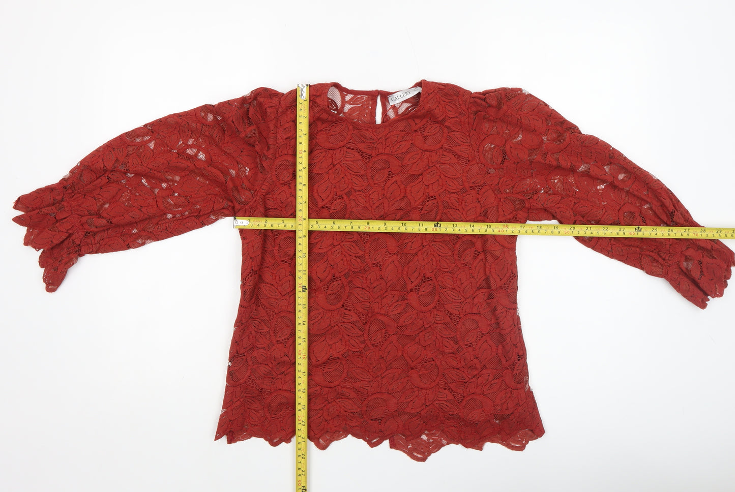 Gallery Women's Red Lace Floral Tunic Blouse UK 10 Long Sleeve