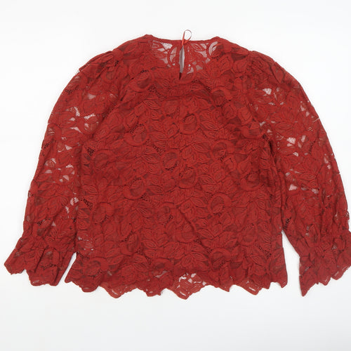 Gallery Women's Red Lace Floral Tunic Blouse UK 10 Long Sleeve