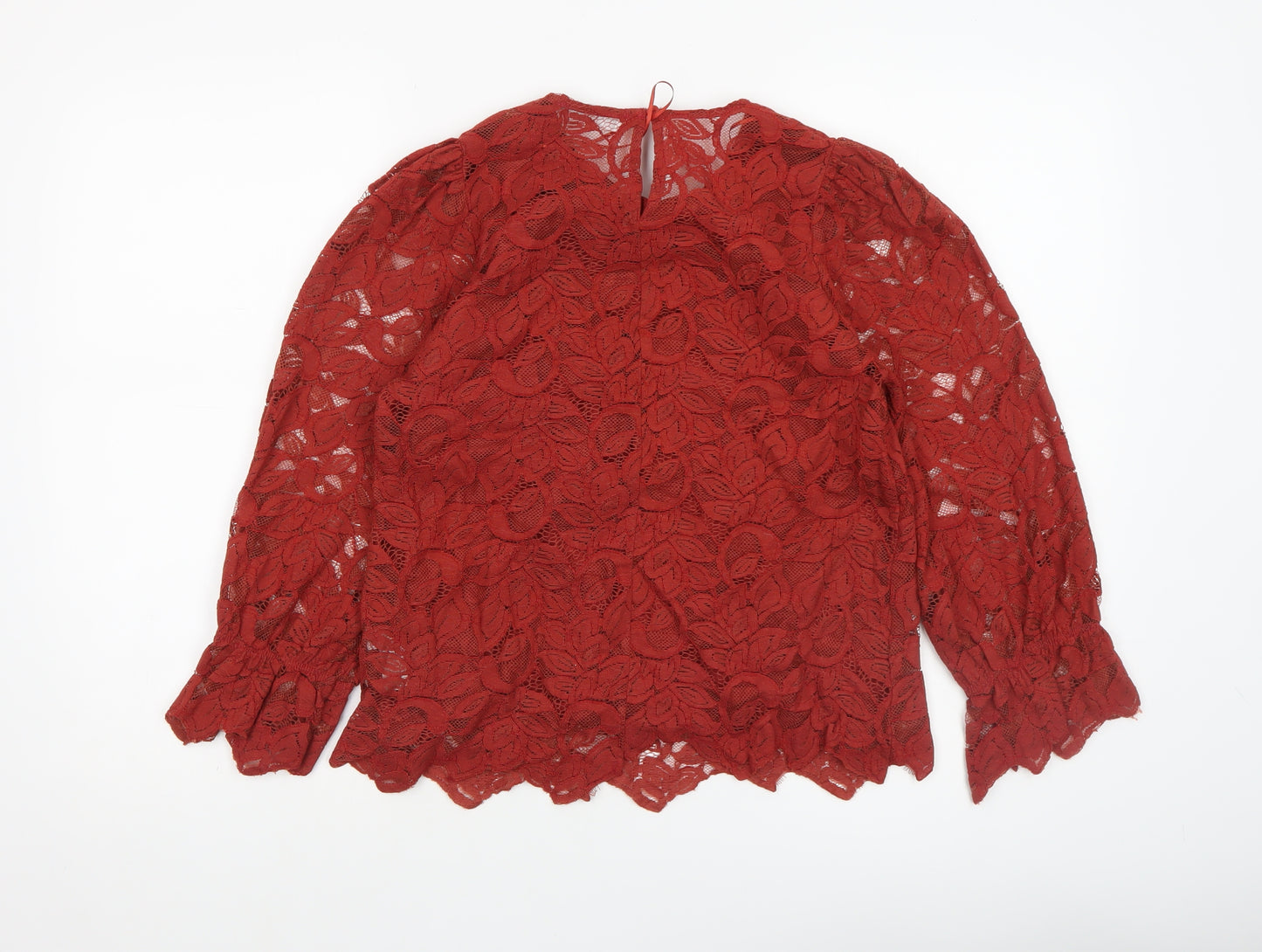 Gallery Women's Red Lace Floral Tunic Blouse UK 10 Long Sleeve