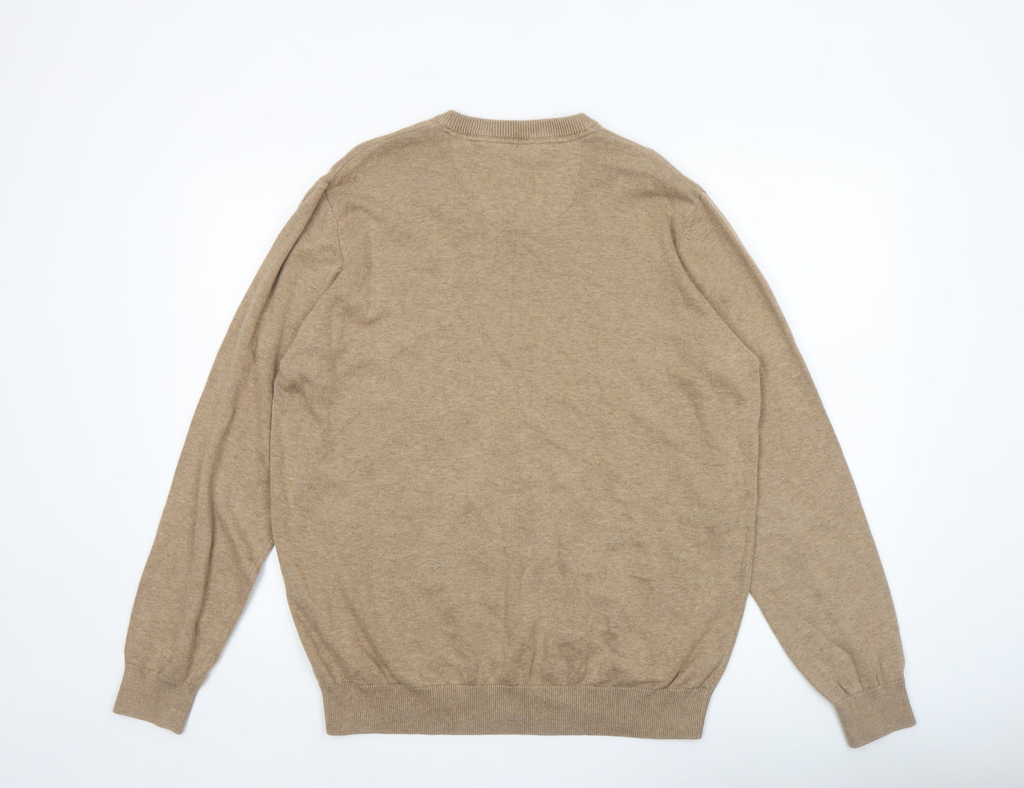 Benetti Men's Beige Cotton V-Neck Jumper L Classic Knitwear