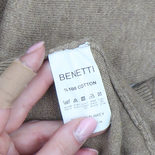 Benetti Men's Beige Cotton V-Neck Jumper L Classic Knitwear