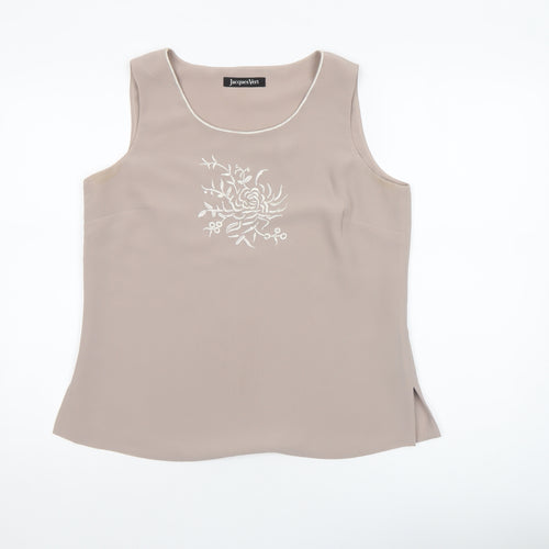 Jacques Vert Womens Beige Sleeveless Embroidered Polyester Blouse UK 12