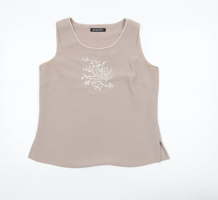 Jacques Vert Womens Beige Sleeveless Embroidered Polyester Blouse UK 12