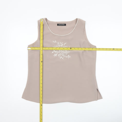 Jacques Vert Womens Beige Sleeveless Embroidered Polyester Blouse UK 12