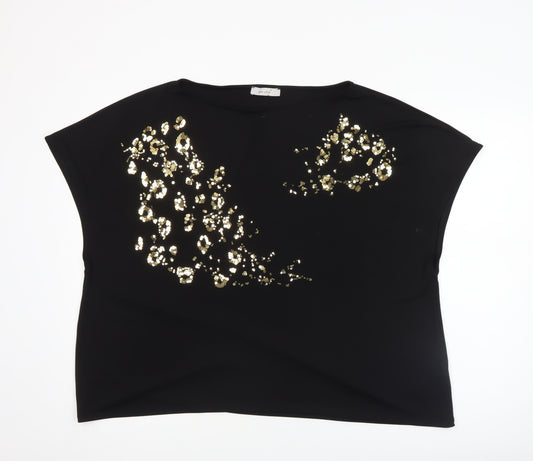 Marks and Spencer Women’s Black Sequin Animal Print Plus Size 22 Jersey T-Shirt