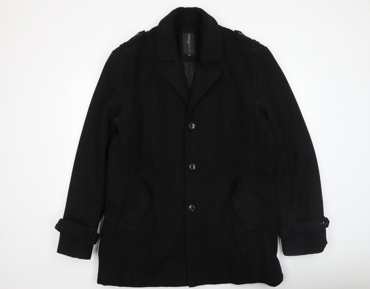 Tom Tailor Denim Men's Black Wool Blend Overcoat Size 2XL