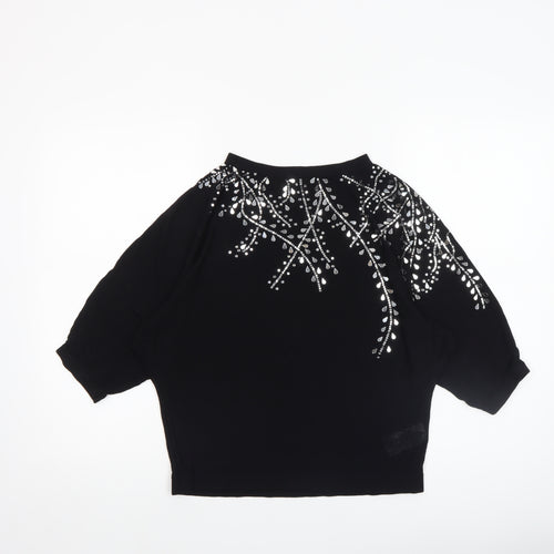 Phase Eight Women Black Beaded Knit Cropped Blouse UK M